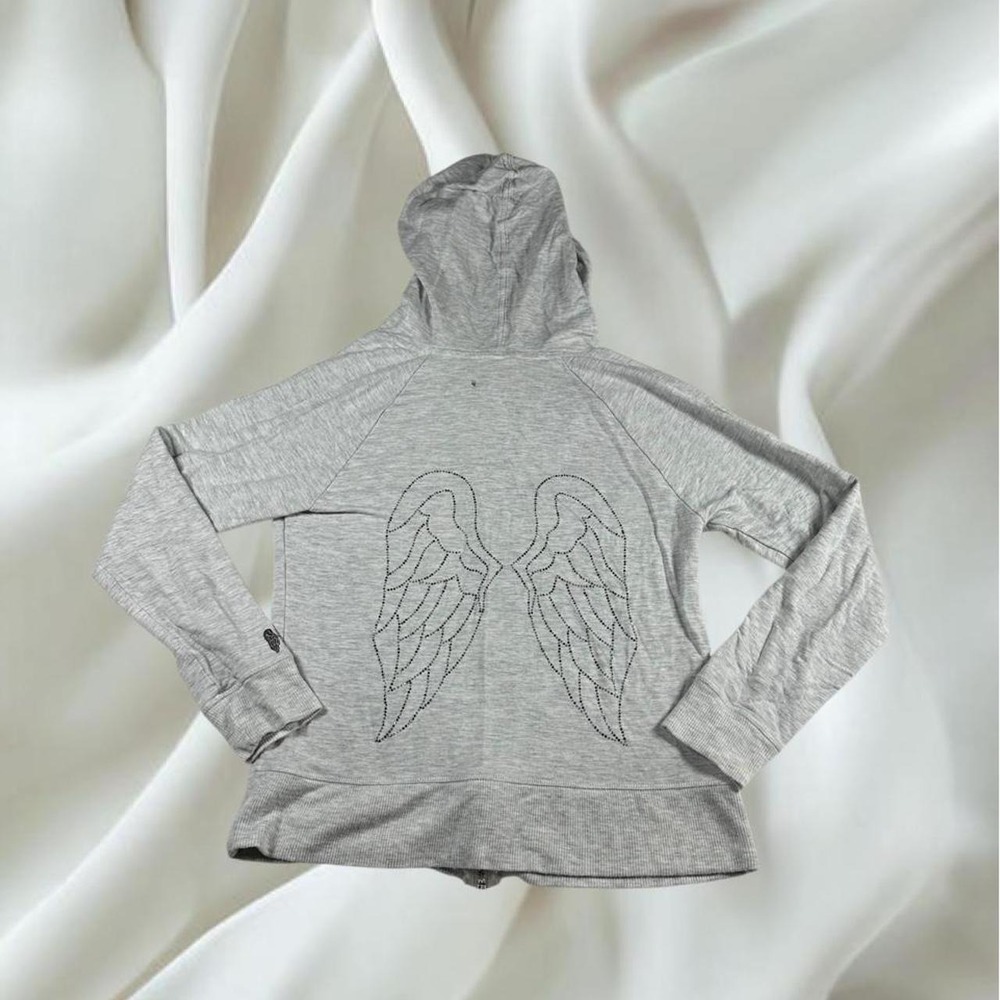 Victoria's Secret 2014 gray angel wing rhinestone zip up jacket y2k mcbling
